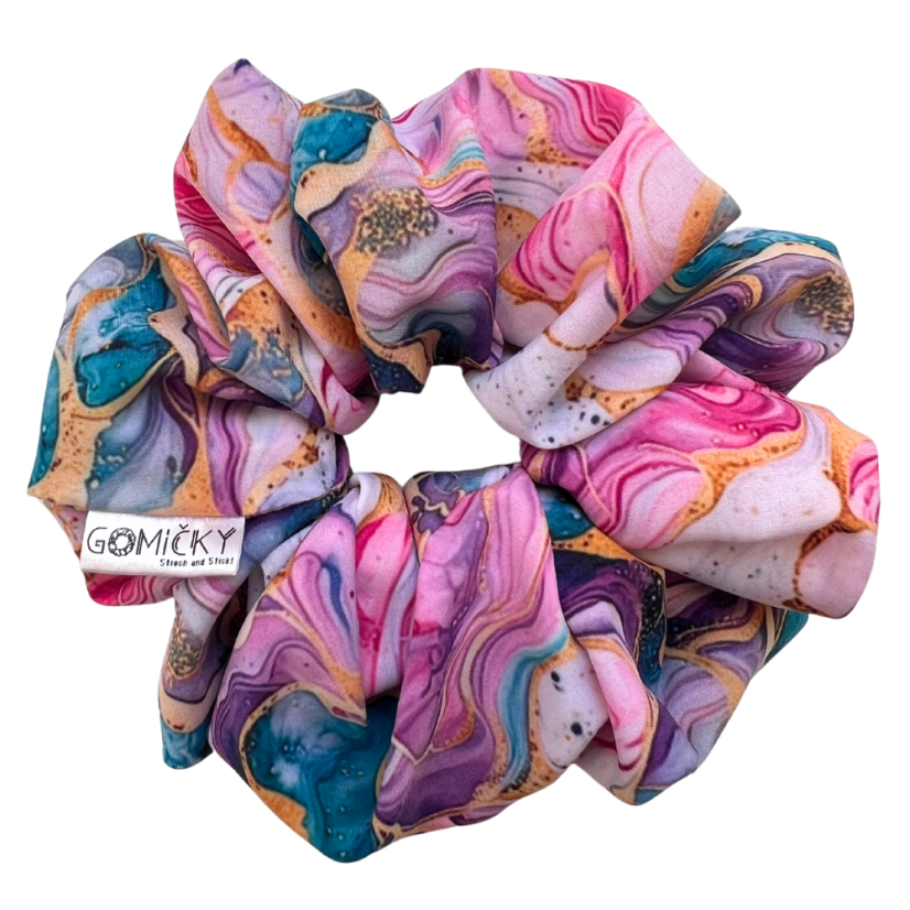 Scrunchie Silky gumička do vlasů - Rainbow Marble - Velikost gumičky: 👸🏼Princess - vel. ⌀12cm