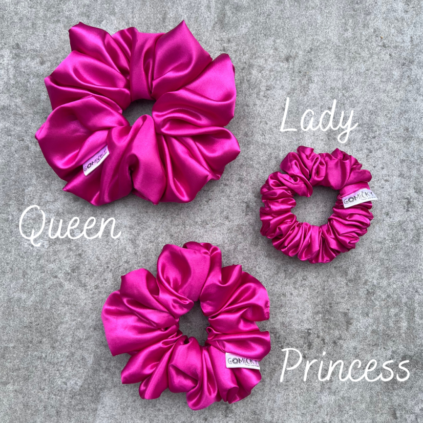 Scrunchie saténová gumička do vlasů - Fuchsia - Velikost gumičky: 👩🏼‍🦱 Lady - vel. ⌀8cm