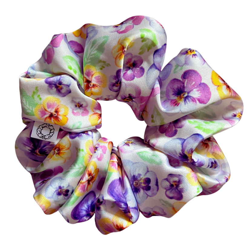 Scrunchie saténová gumička do vlasů - Macešky