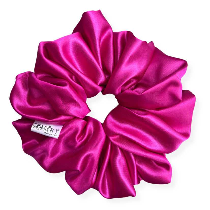 Scrunchie saténová gumička do vlasů - Fuchsia