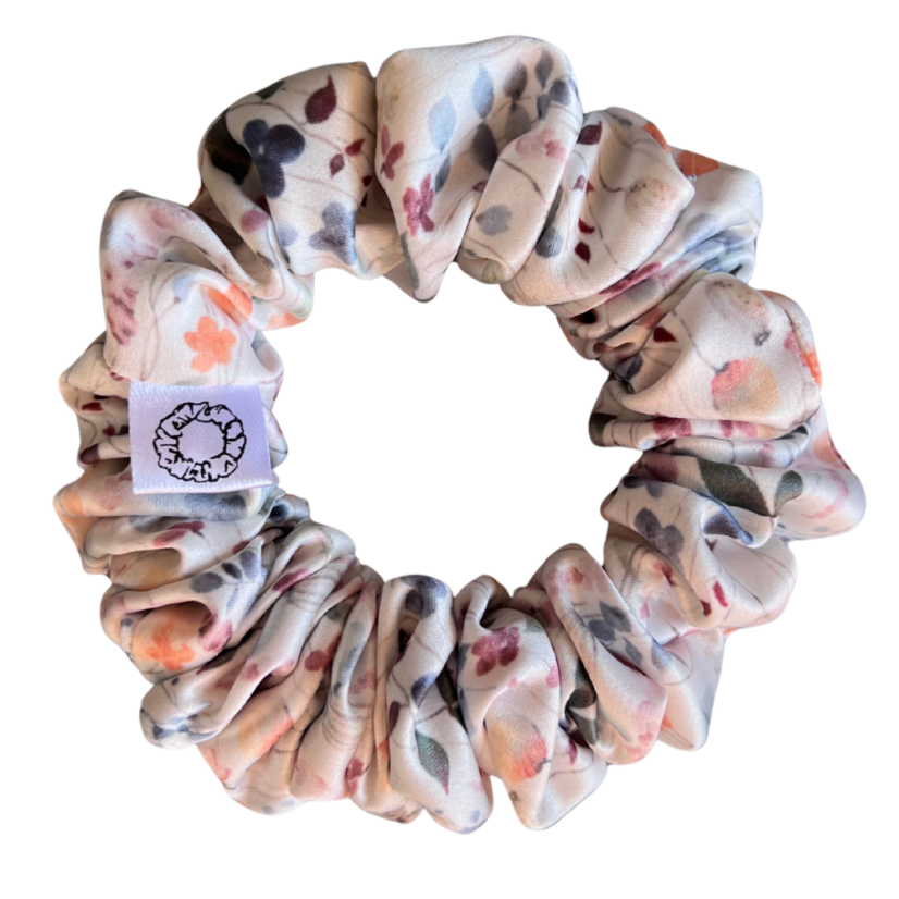 Scrunchie saténová gumička do vlasů - Autumn Bloom - Velikost gumičky: 👩🏼‍🦱 Lady - vel. ⌀8cm