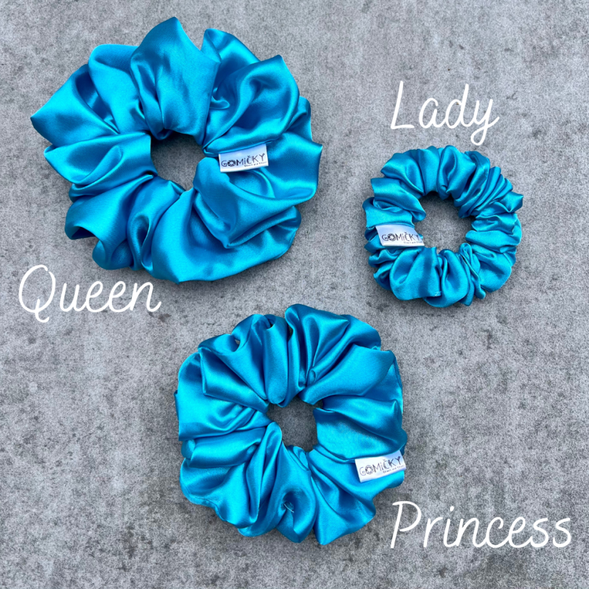 Scrunchie saténová gumička do vlasů - Turqesa - Velikost gumičky: 👩🏼‍🦱 Lady - vel. ⌀8cm