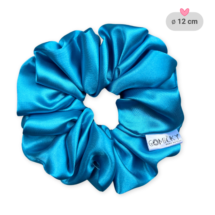 Scrunchie saténová gumička do vlasů - Turqesa - Velikost gumičky: 👩🏼‍🦱 Lady - vel. ⌀8cm