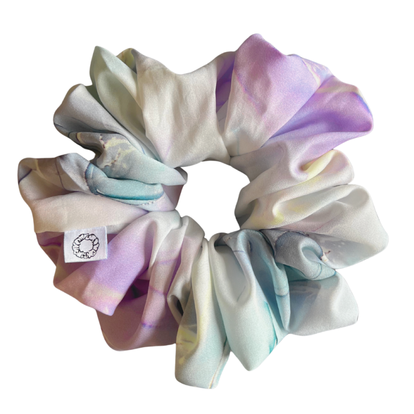 Látková Scrunchie gumička do vlasů - Ametyst Maramor - Velikost gumičky: Princess - ⌀12cm