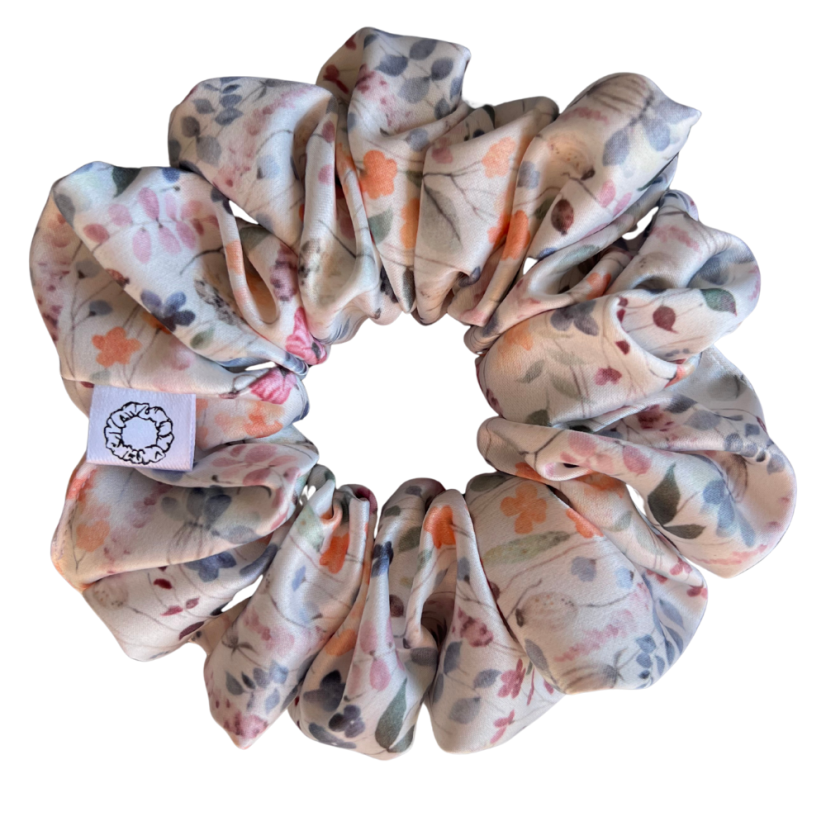 Scrunchie saténová gumička do vlasů - Autumn Bloom - Velikost gumičky: 🫅🏻Queen - vel. ⌀15cm