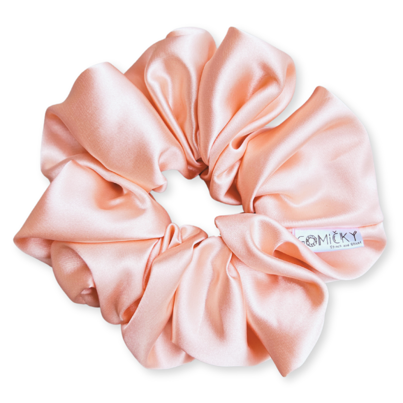 Scrunchie saténová gumička do vlasů - Salmon - Velikost gumičky: 👩🏼‍🦱 Lady - vel. ⌀8cm