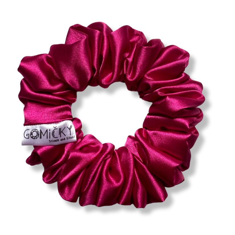 Scrunchie saténová gumička do vlasů - Magenta