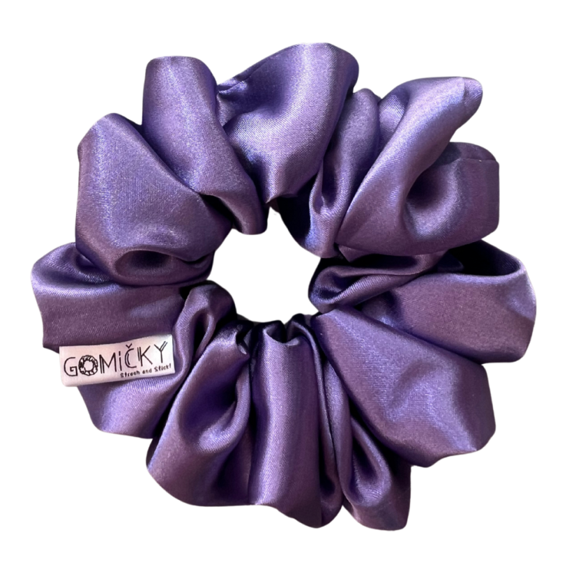 Scrunchie saténová gumička do vlasů - Lavender - Velikost gumičky: 👩🏼‍🦱 Lady - vel. ⌀8cm