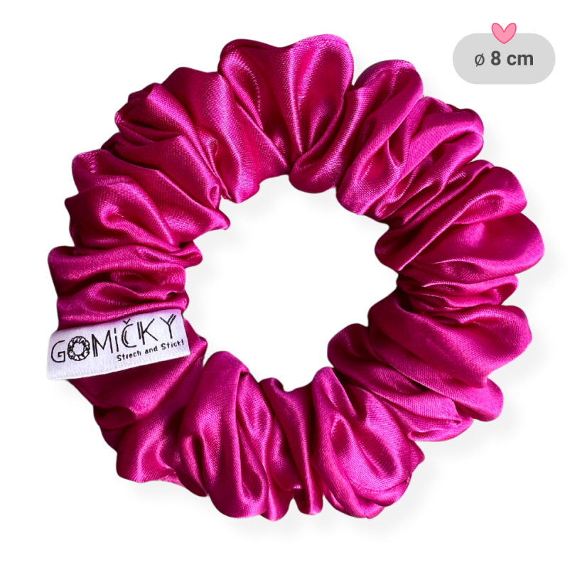 Scrunchie saténová gumička do vlasů - Fuchsia - Velikost gumičky: 👩🏼‍🦱 Lady - vel. ⌀8cm