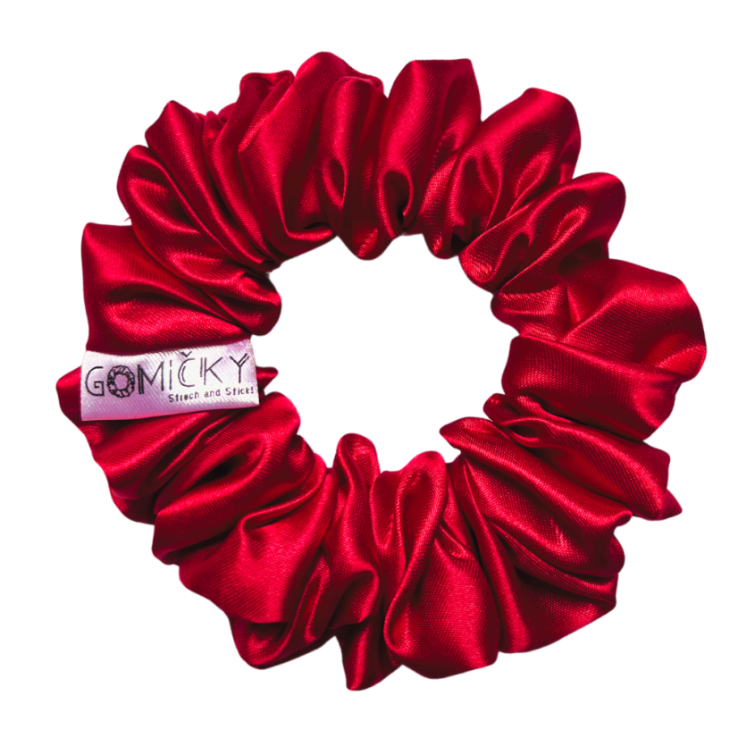 Scrunchie saténová gumička do vlasů - Chilli - Velikost gumičky: 👩🏼‍🦱 Lady - vel. ⌀8cm