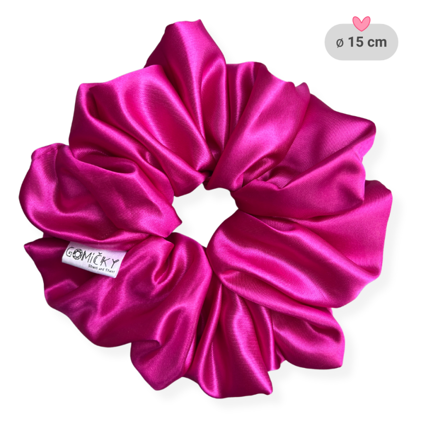 Scrunchie saténová gumička do vlasů - Fuchsia - Velikost gumičky: 👸🏼Princess - vel. ⌀12cm