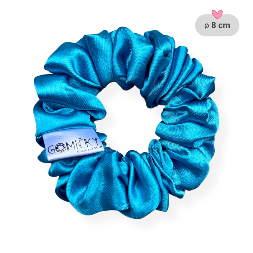 Scrunchie saténová gumička do vlasů - Turqesa - Velikost gumičky: 👩🏼‍🦱 Lady - vel. ⌀8cm