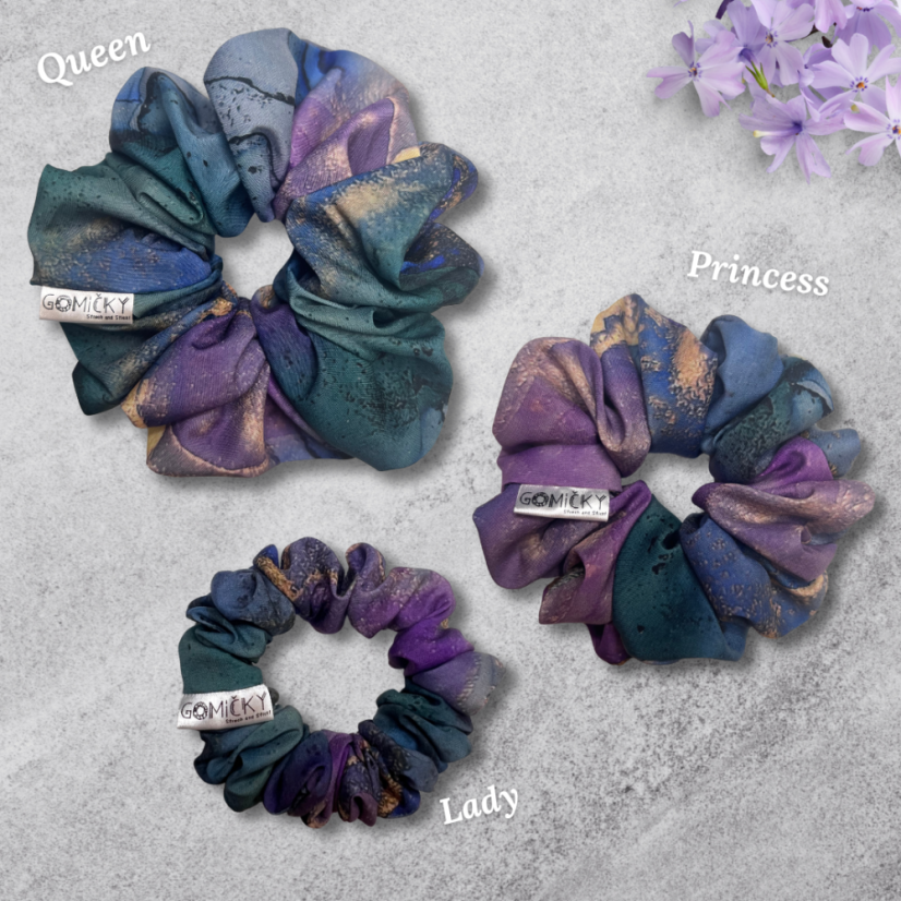 Scrunchie Silky gumička do vlasů - Mineral Marble - Velikost gumičky: 🫅🏻Queen - vel. ⌀15cm