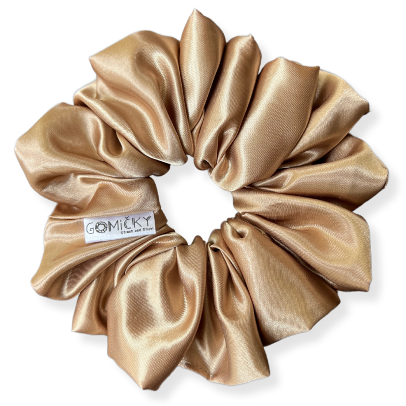 Scrunchie saténová gumička do vlasů - Goldie - Velikost gumičky: 👩🏼‍🦱 Lady - vel. ⌀8cm