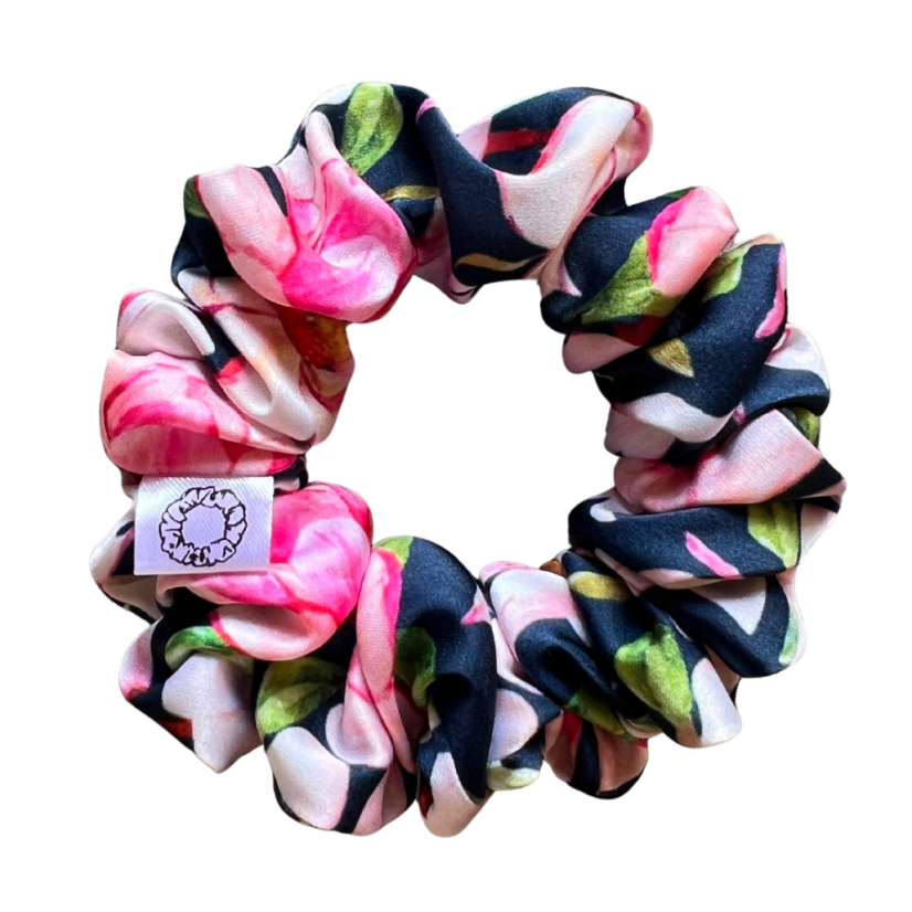 Květinová saténová gumička do vlasů | Sakura - Velikost gumičky: Queen - 15cm