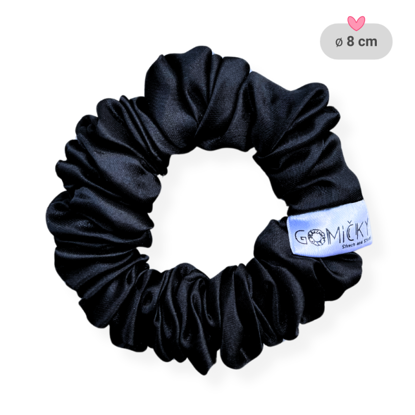 Scrunchie saténová gumička do vlasů - Blacky - Velikost gumičky: 👸🏼Princess - vel. ⌀12cm