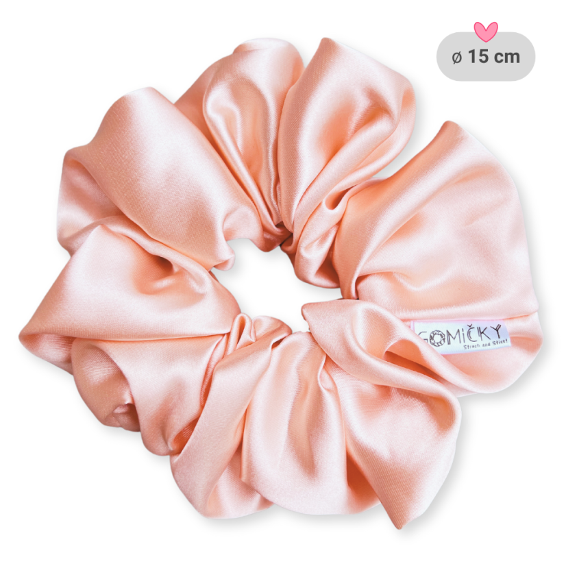 Scrunchie saténová gumička do vlasů - Salmon - Velikost gumičky: 👩🏼‍🦱 Lady - vel. ⌀8cm