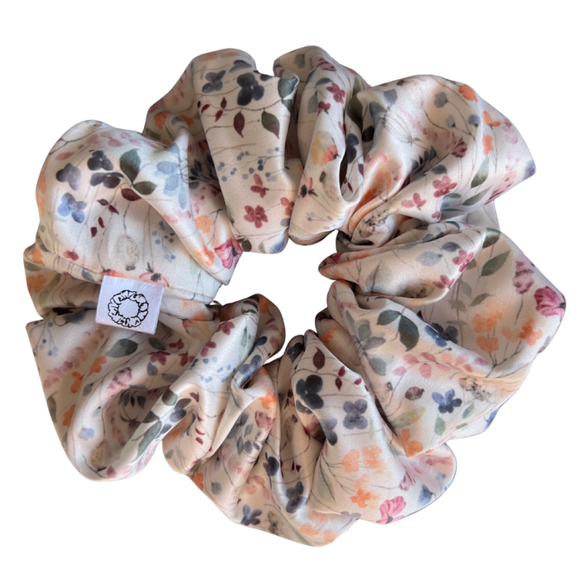 Scrunchie saténová gumička do vlasů - Autumn Bloom - Velikost gumičky: 🫅🏻Queen - vel. ⌀15cm