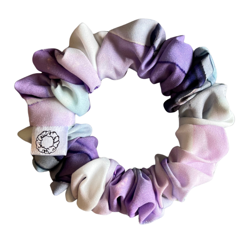 Látková Scrunchie gumička do vlasů - Ametyst Maramor - Velikost gumičky: Princess - ⌀12cm