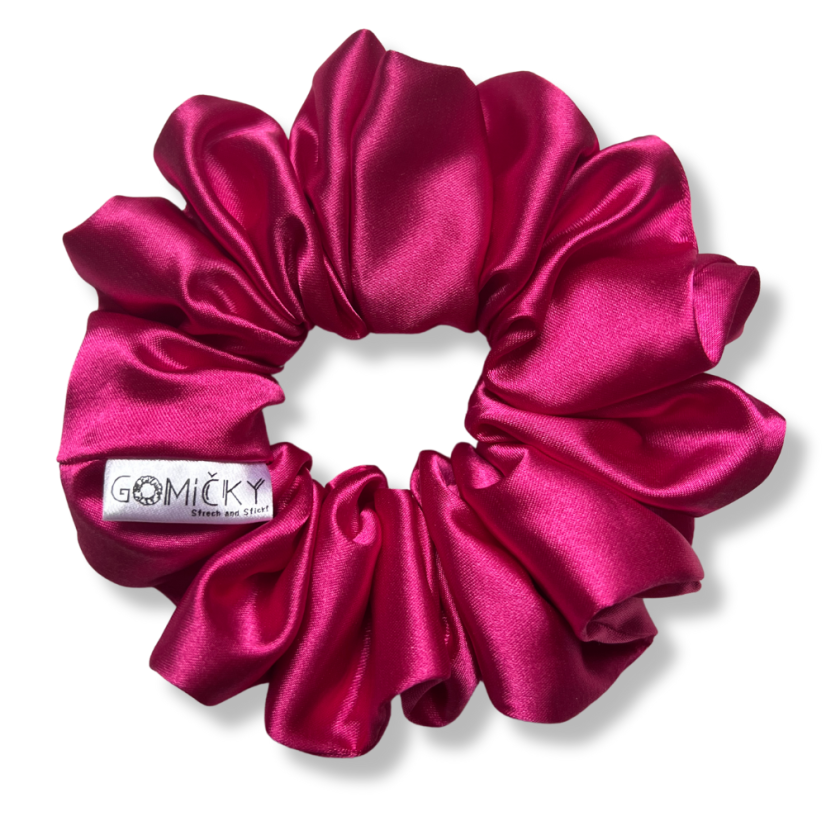 Scrunchie saténová gumička do vlasů - Magenta - Velikost gumičky: 👸🏼Princess - vel. ⌀12cm