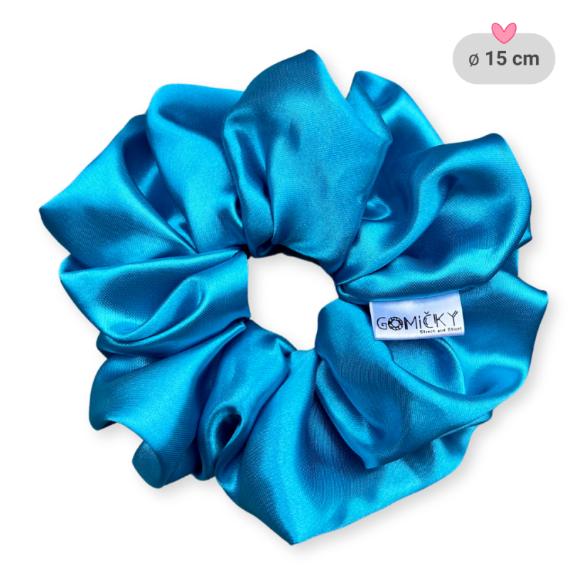 Scrunchie saténová gumička do vlasů - Turqesa - Velikost gumičky: 👩🏼‍🦱 Lady - vel. ⌀8cm