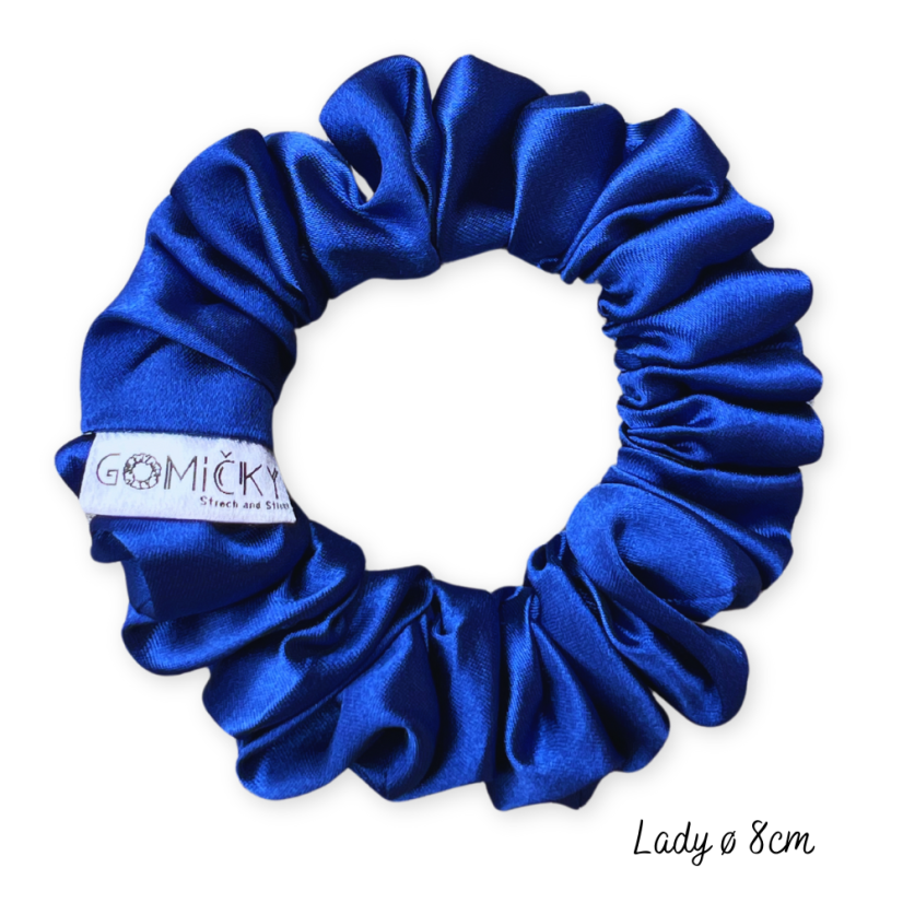 Scrunchie saténová gumička do vlasů - Lobelie - Velikost gumičky: 👩🏼‍🦱 Lady - vel. ⌀8cm