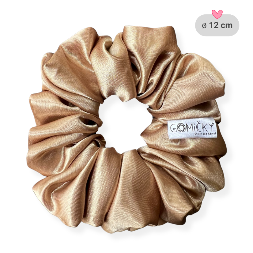Scrunchie saténová gumička do vlasů - Goldie - Velikost gumičky: 👩🏼‍🦱 Lady - vel. ⌀8cm