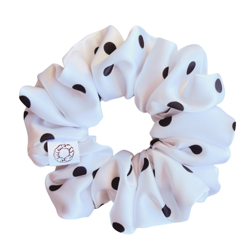 Scrunchie saténová gumička do vlasů - Dots - Velikost gumičky: 👩🏼‍🦱 Lady - vel. ⌀8cm