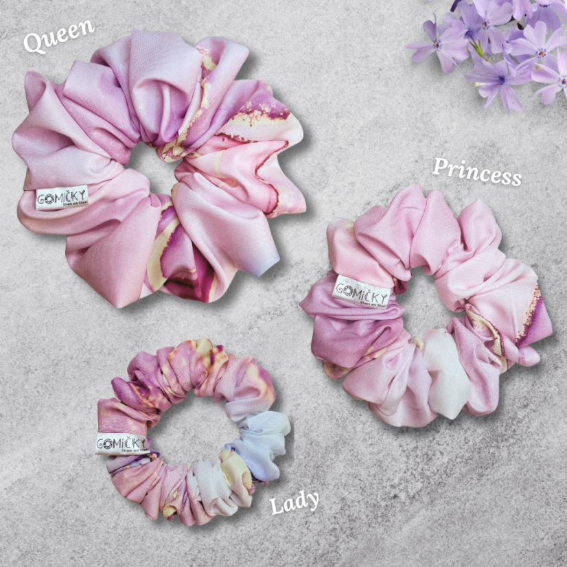Scrunchie Silky gumička do vlasů - Pink Marble - Velikost gumičky: 👸🏼Princess - vel. ⌀12cm