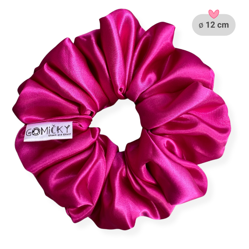 Scrunchie saténová gumička do vlasů - Fuchsia - Velikost gumičky: 👩🏼‍🦱 Lady - vel. ⌀8cm