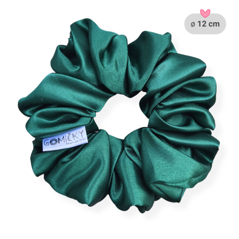 Scrunchie saténová gumička do vlasů - Chives - Velikost gumičky: 👸🏼Princess - vel. ⌀12cm
