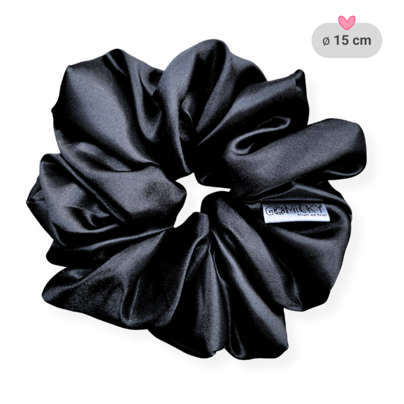 Scrunchie saténová gumička do vlasů - Blacky - Velikost gumičky: 👸🏼Princess - vel. ⌀12cm