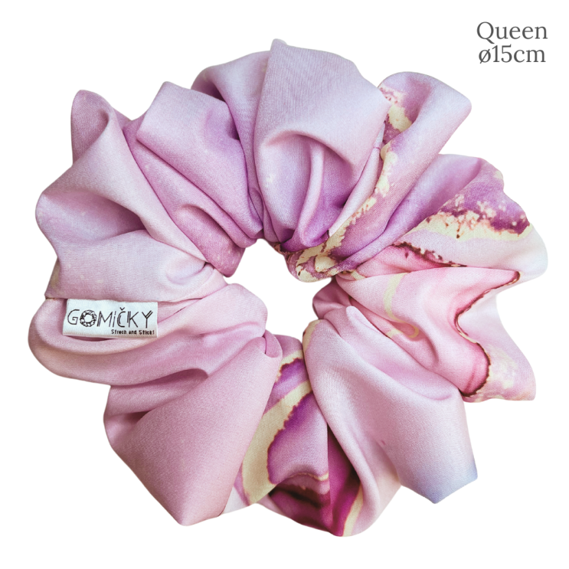 Scrunchie Silky gumička do vlasů - Pink Marble - Velikost gumičky: 👩🏼‍🦱 Lady - vel. ⌀8cm
