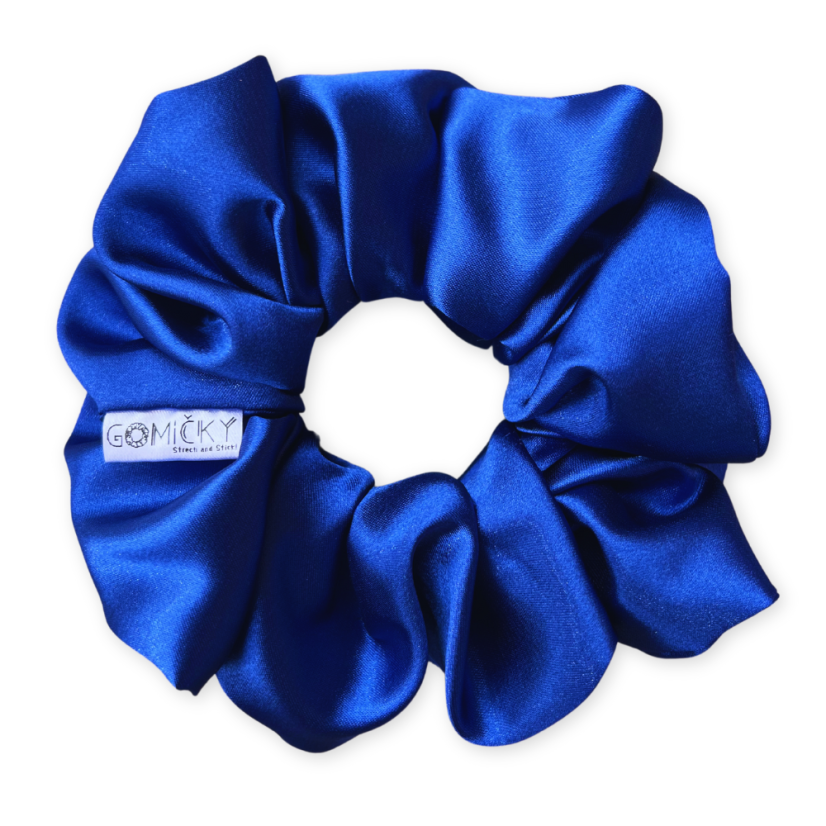 Scrunchie saténová gumička do vlasů - Lobelie - Velikost gumičky: 👩🏼‍🦱 Lady - vel. ⌀8cm