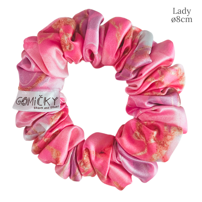 Scrunchie Saténová gumička do vlasů - Pinky Marble - Velikost gumičky: 👸🏼Princess - vel. ⌀12cm