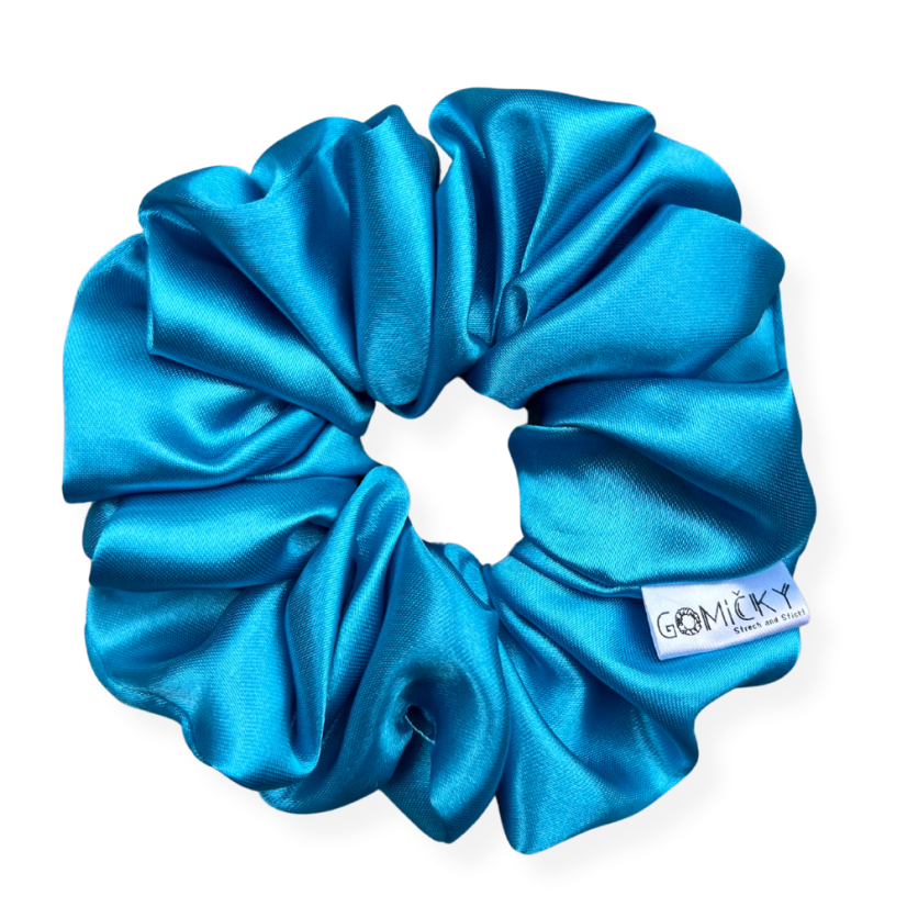 Scrunchie saténová gumička do vlasů - Turqesa - Velikost gumičky: 👩🏼‍🦱 Lady - vel. ⌀8cm