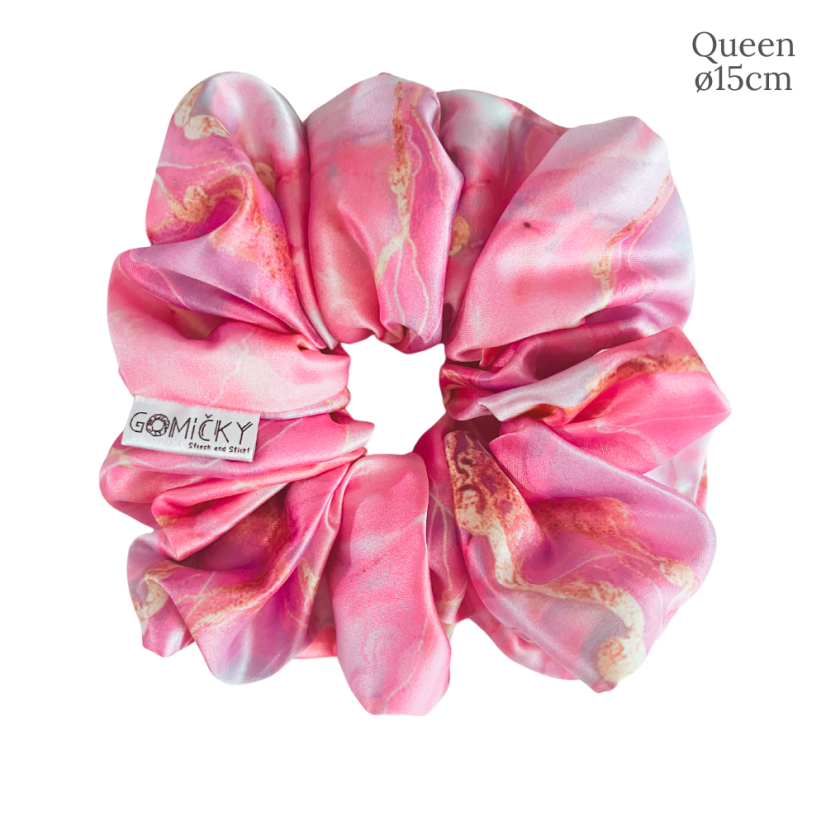 Scrunchie Saténová gumička do vlasů - Pinky Marble - Velikost gumičky: 👸🏼Princess - vel. ⌀12cm