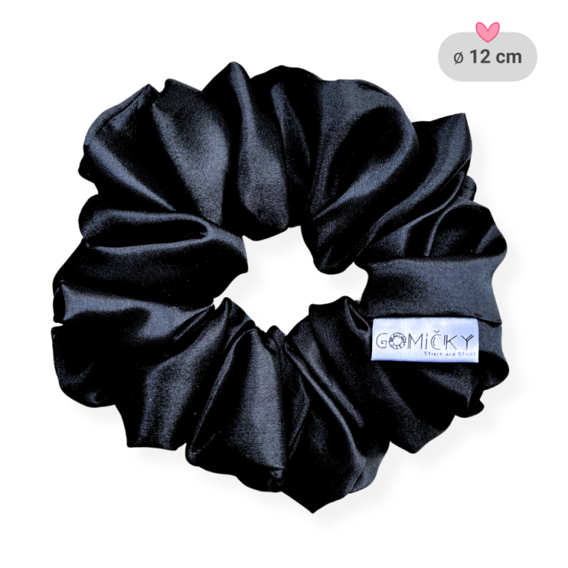 Scrunchie saténová gumička do vlasů - Blacky - Velikost gumičky: 👸🏼Princess - vel. ⌀12cm