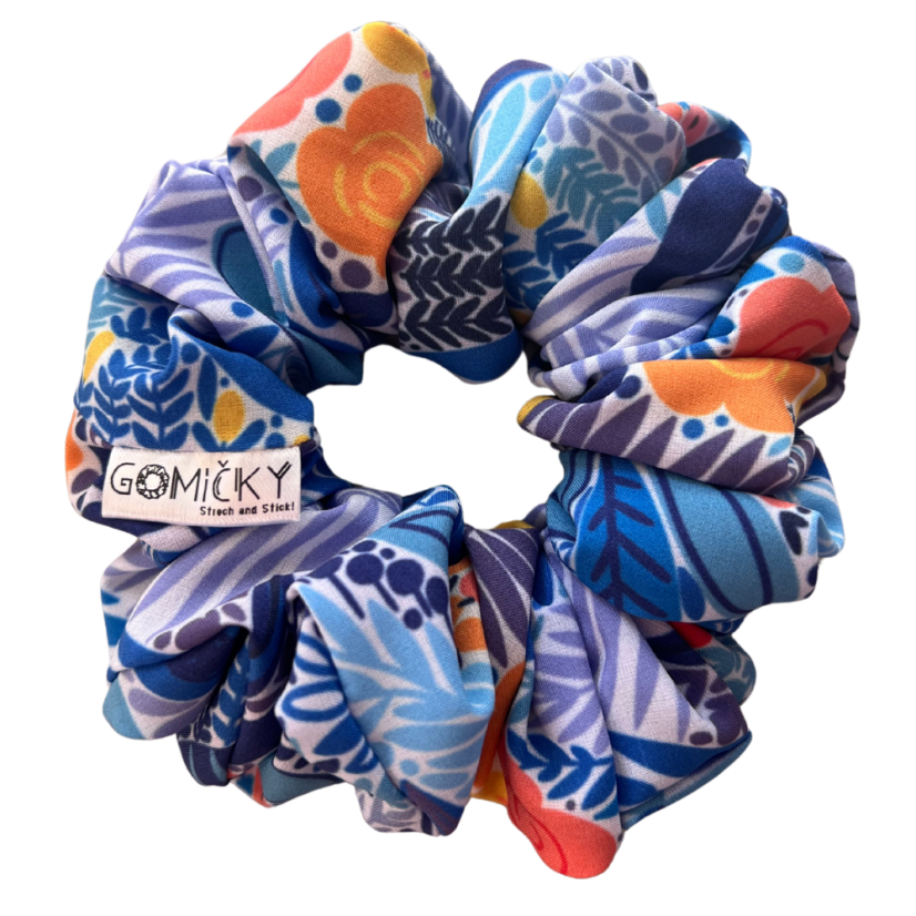 Scrunchie Silky gumička do vlasů - Florets - Velikost gumičky: 👸🏼Princess - vel. ⌀12cm