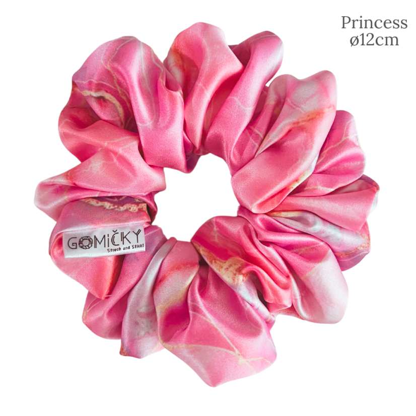 Scrunchie Saténová gumička do vlasů - Pinky Marble - Velikost gumičky: 👸🏼Princess - vel. ⌀12cm