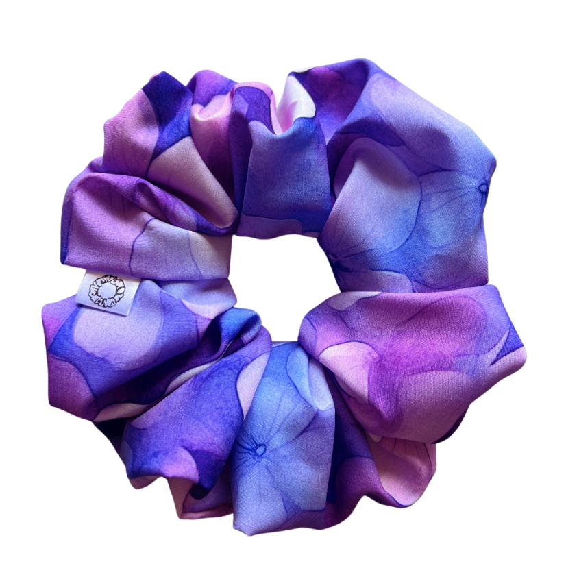 Látková Scrunchie gumička do vlasů - Hortenzie - Velikost gumičky: 👩🏼‍🦱 Lady - vel. ⌀8cm