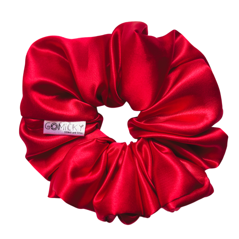 Scrunchie saténová gumička do vlasů - Chilli - Velikost gumičky: 🫅🏻Queen - vel. ⌀15cm