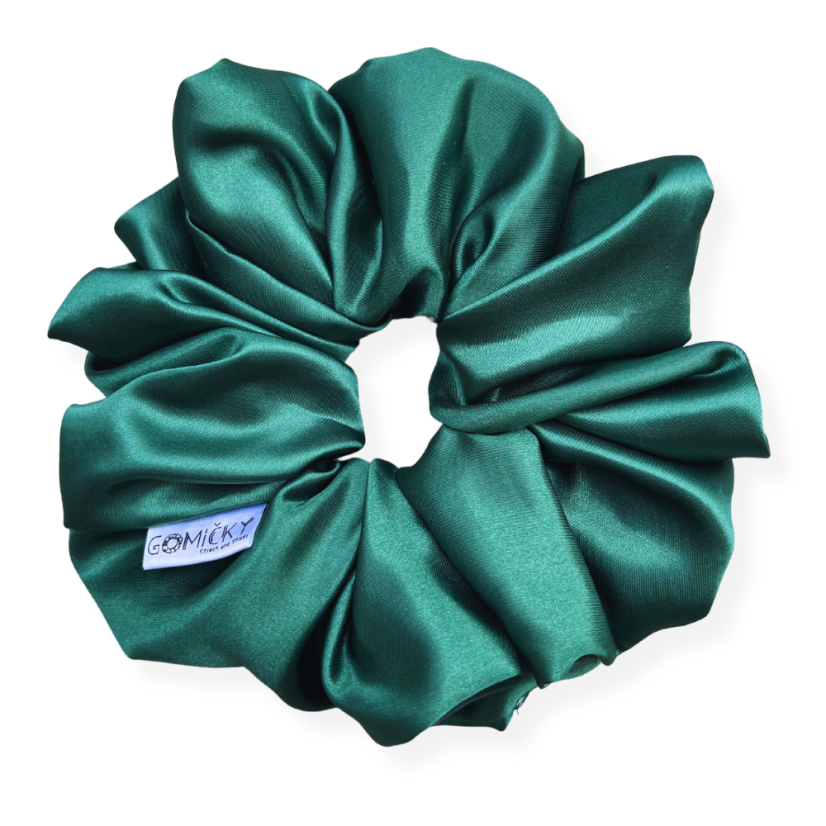 Scrunchie saténová gumička do vlasů - Chives - Velikost gumičky: 👸🏼Princess - vel. ⌀12cm
