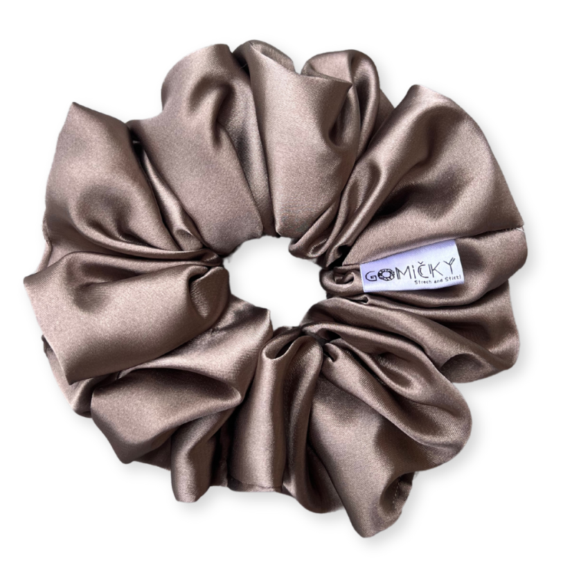 Scrunchie saténová gumička do vlasů - Feather - Velikost gumičky: 👩🏼‍🦱 Lady - vel. ⌀8cm