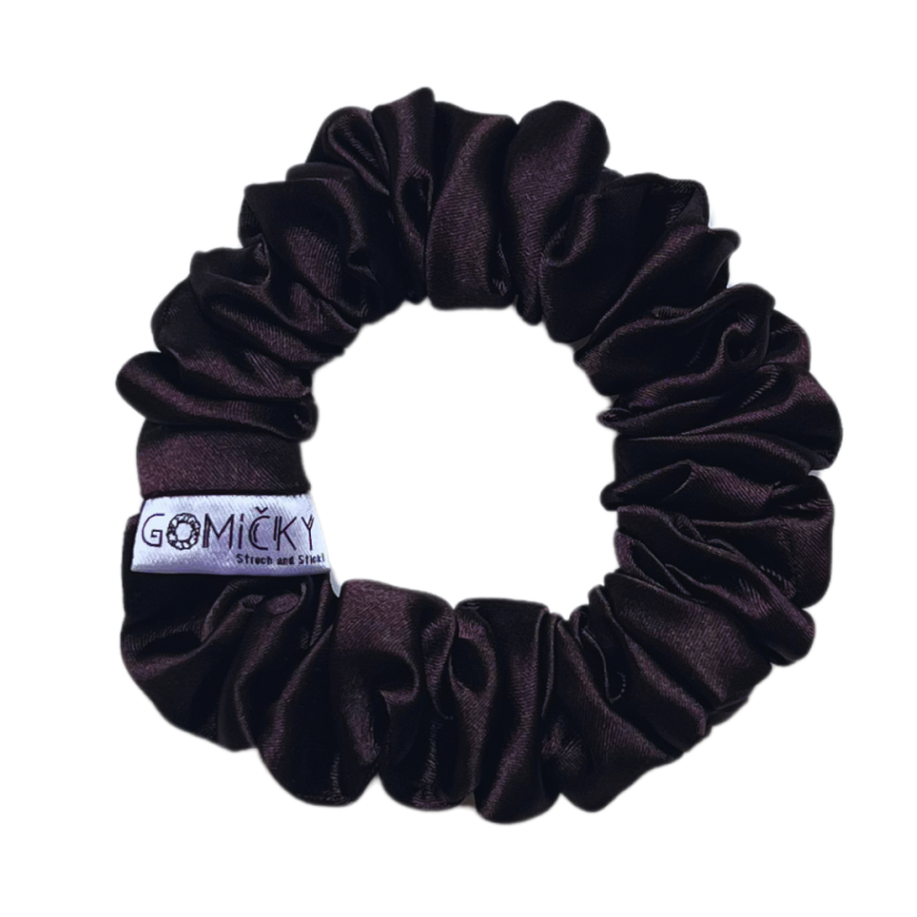 Scrunchie saténová gumička do vlasů - Chocolate - Velikost gumičky: 👩🏼‍🦱 Lady - vel. ⌀8cm