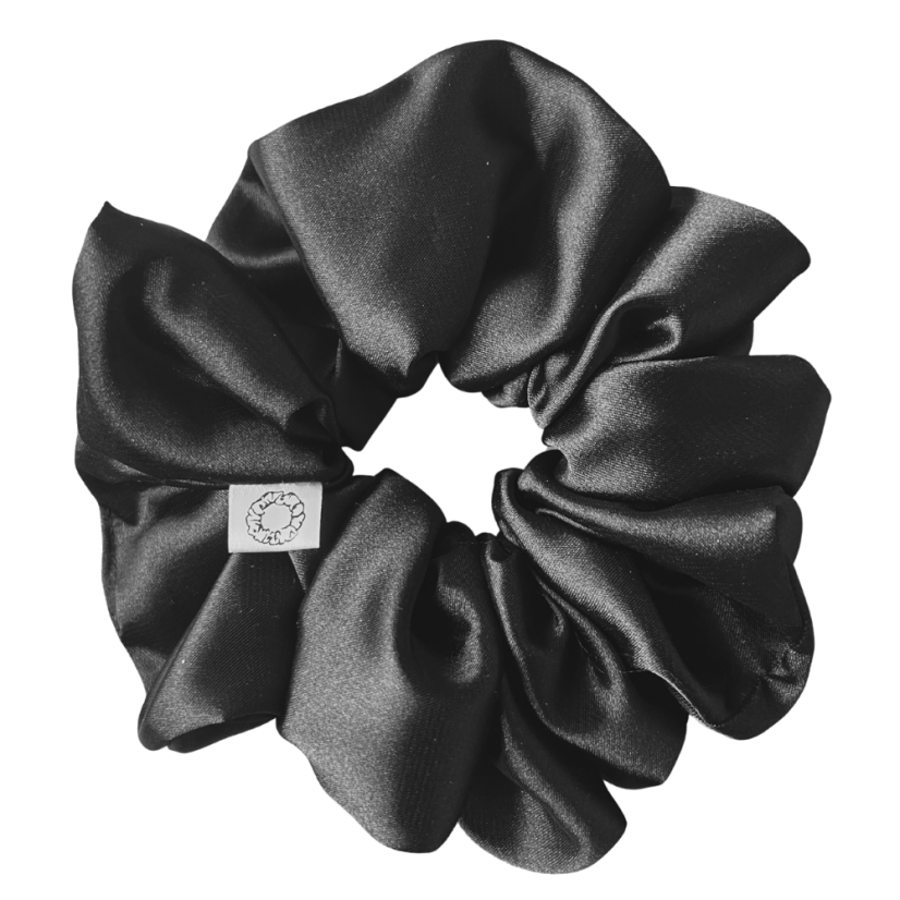Černá saténová gumička do vlasů | Onyx - Velikost gumičky: 🫅🏻Queen - vel. ⌀15cm