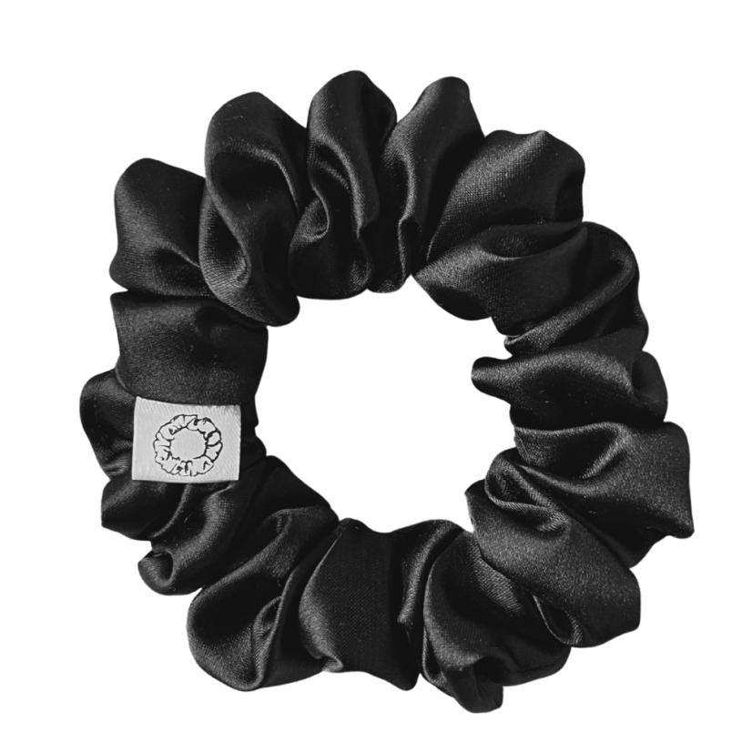 Černá saténová gumička do vlasů | Onyx - Velikost gumičky: 🫅🏻Queen - vel. ⌀15cm
