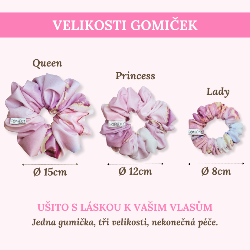 Scrunchie saténová gumička do vlasů - Violetta - Velikost gumičky: 🫅🏻Queen - vel. ⌀15cm